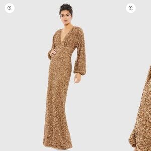 Mac Duggal #10791 Sequined Puff Sleeve V Neck Gown